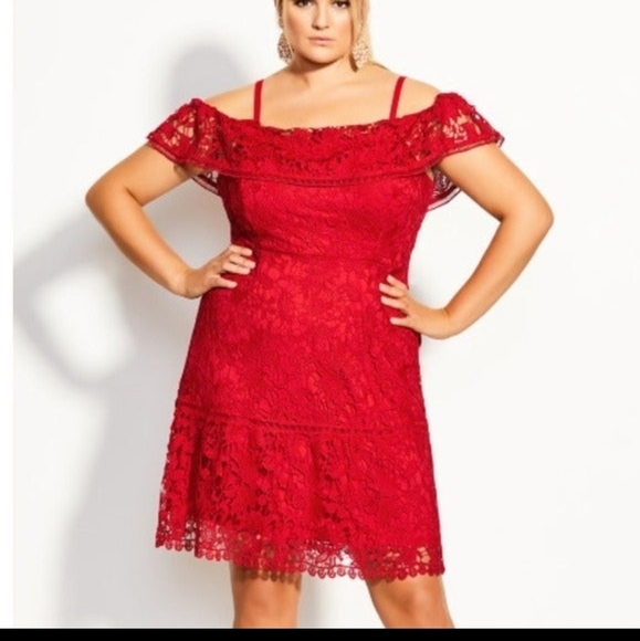 CITY CHIC Dream Of Lace Dress Red Scarlet Dress - Picture 7 of 9